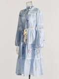 Temperament Elegant Style Dress 2025 Summer New Embroidery Printing V-Neck Lantern Sleeve Tied Dress Dress Woman