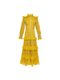 Autumn New Retro Style Lace Lace Splicing Long Dress Design Hollow Waist Dress