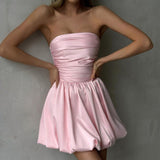 Summer 2025 New Fashion Style Sexy Temperament Shoulder Bras A Swing Mini Dress Woman DJPT