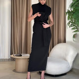 Fashion Temperament Round-Neck Sleeveless Zipper Repair Waist Open Dress