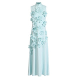 Retro-Style Niche Walking Show 2025 Summer New Round-Neck Sleeveless Design Long Three-Dimensional Floral Dress