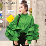 Shirt Women Wish Multi-Layer Lotus Side Horn Sleeve Shirt Loose Set Small Collar Top DJPT