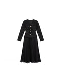 Luxury Black Little Fragrant V-Neck Blouse In The Fall Of 2024, The New Temperament Of The 100-Folded Skirt Two-Set