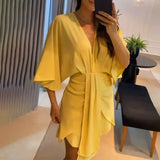 Summer New Women's Fashion V-Neck Simple Irregular Dress