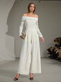 Famous Simple Wind 2025 Spring New Word Collar Long Sleeve Back Bow Design Long-Long Jumpsuit