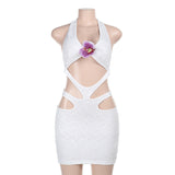 Summer New Slingted Flowers Hollow Beach Bag Hip Skirt High-End Neck Holiday Skirt DJPT