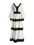 Court Dress Dress 2025 Summer New V-Neck Long Sleeves Bump Long Drag Dress