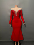 Fashion Design With Long-Sleeved Diamond Banded Dress Dress For Party Party Women's Evening Dress