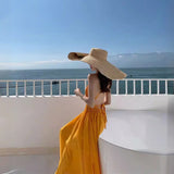 Holiday Super Fairy Chiffon Dress Showing Thin Yellow Sexy Big Dew Back Sanya Bali Tourist Beach Dress