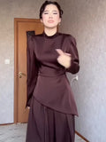 Spring Solid Color To Collect Thin Waist Thin Exotic Style Long Sleeve Long Strapped Dress Woman