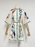 Niche 2025 New Collar Short Sleeves Printed With Thin Dress Woman