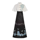 Design Fantasy Night Butterfly Chinese Style Improvement Han Elements Female Shirt Horse Face Dress Set 9081