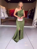Summer Women's New Fashion Sexy Slanted Shoulder Solid Color Open Fork Dress