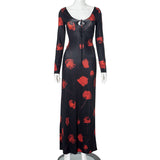 Women's Clothing Abstract Printing V Tie With High-Waisted Ass Long Skirt DJPT