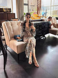 Temperament V-Neck 2024 Early Spring New Broken Leopard Dress Style Thousands Of Spring And Autumn