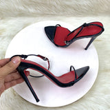Word With Fashion Sandals Women's Fine And Summer Black Pointed High Heel Buckle With Exposed Toe Women's Shoes High Quality Shoes