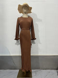 Women's Clothing Autumn 2024 New Long Dress Temperament Folding Horn Sleeve Mid-Long Dress