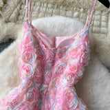 A line Spaghetti Straps Pink Floral Holiday Dresses Midi Length Women's Dress SD1274