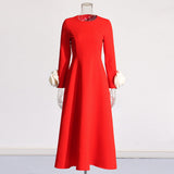 Elegance Style 2025 Summer New Long Three-Dimensional Flowers Decorated High-Waist Simple Dress Woman