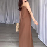 Women's Summer Slings Square Sleeveless Temperament Stylish Simple Straight Fork Skirt