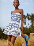 New Spanish Niche Brand Sexy Elastic Wrap Chest Lotus Ponp On Holiday Dress Short Dress Woman