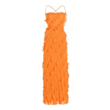 New Dress Temperament Wooden Ear Sling Skirt Open Word Shoulder Dress