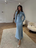 2024 Fashion Temperament Long Sleeves Rolled Forked Irregular Dress Dress Woman