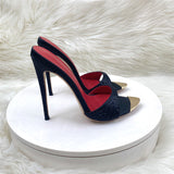 Sandals 12CM Pointed Fine And Black Water Drill Women's Shoes Banquet Famous High Heels High Quality Shoes