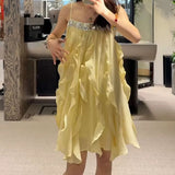 Holiday Beads With Fluffy Sling Dress Spring 2025 New Super Fairy Sweet Short Skirt