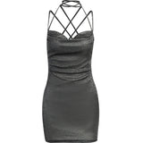 Knitted Bareback Sling Dress 2025 Summer Women's Fashion Sexy Short Bag Hip Dress DJPT