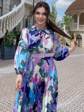 2024 Spring New Scarf Temperament Bubble Sleeves To Close The Waist Design Dress
