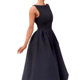 Women's Hepburn Style Solid Round-Neck Sleeveless Dress In Autumn 2024