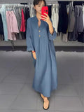 Summer New Fashion Collar Solid Color Comfortable Long-Sleeved Loose Dress