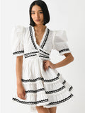 Temperament Elegant Famous Style Dress 2025 Spring New V-Neck Stripe To Receive Waist Tie Dress Woman