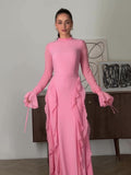 2025 New Lotus Leaf Side Splicing Court Chiffon Temperament Semi-High Collar Dress