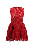 Elegant Style Lace Flower Sleeveless Short Dress 2025 New Round Neck Waist High-Waisted Dress Women's Summer