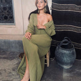 Women's Clothing 2025 New French Retro V Collar Folds Loosely Open Temperament Long-Sleeved Dress DJPT