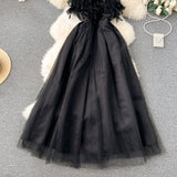 A line Spaghetti Straps Black Tulle Holiday Dresses Feather Women's Dress SD1270