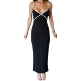 Summer New Women's Sexy Bare Back Black And White Lines Bump Color Chest Sling Dress