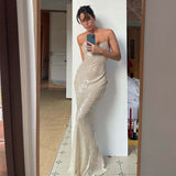 Women's Dress Drag Skirt Dew-Back Sling Skirt Body-Slit Dress