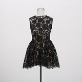 Dew Flower Mist Sleeveless Skirt Floral Lace Dress 2025 New Female Summer Collar Crooge Ponpong Skirt Dress Dress