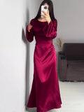 2024 New Waist-Skinny Strap Solid Long-Sleeved Long-Sleeved Dress