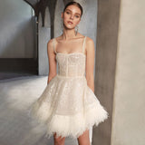 Autumn Women's Dress Party Sexy Wrapped Breasts Sling Skirt Feathers