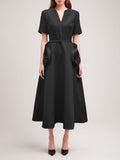 Elegant Style 2025 Spring New V-Neck Rose High-Waisted Dress Dress Dress Woman