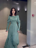 2024 Court Style Bubble Collar Wood Ear To Collect Waist Solid Color Long Sleeve Dress