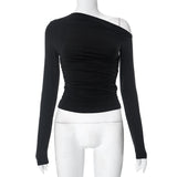 Women's Clothing 2025 Autumn And Winter 2025 New Long-Sleeved Slender Collared Shoulder Hottie Top DJPT