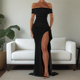 Summer New Shoulder-Opened Women's Temperament Evening Dress Dress HZ0628