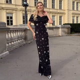 Autumn Elegant Fashion Butterfly Bow Hot Diamond Bandage Evening Dress Women's One-Word Shoulder Dress
