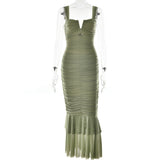 Spring And Summer Slings Splicing Dress Stylish Sexy Tatry Folded Fishtail FD9738 HZ0628