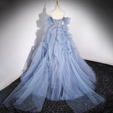 Shoulder Evening Dress Sexy Fairy Piano Playing Adult Wedding Dress Beautiful Singing Blue Dress Art Exam